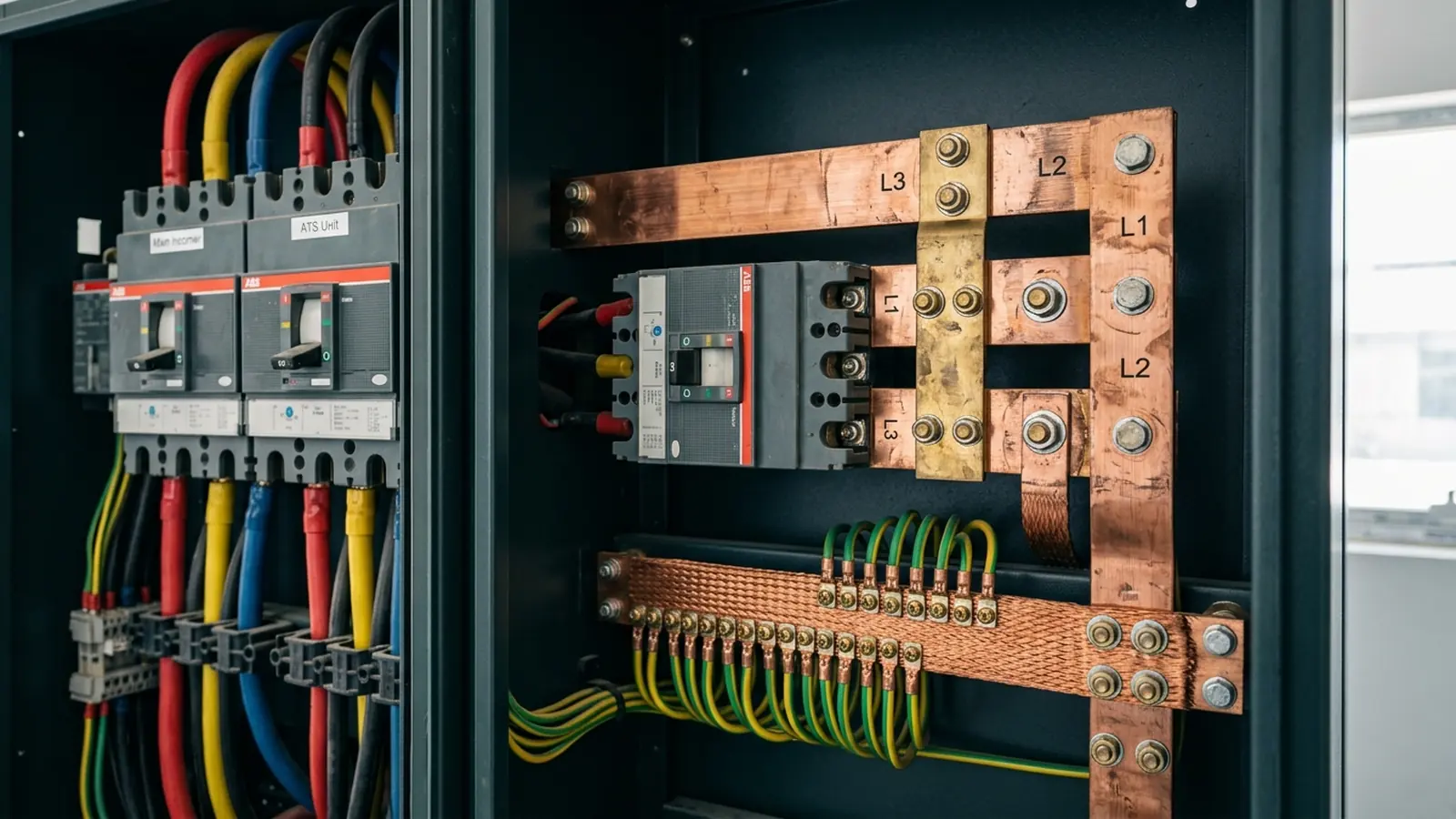 DEWA 400V 3-phase Main Distribution Board and Automatic Transfer Switch with heavy copper busbars and earthing bar